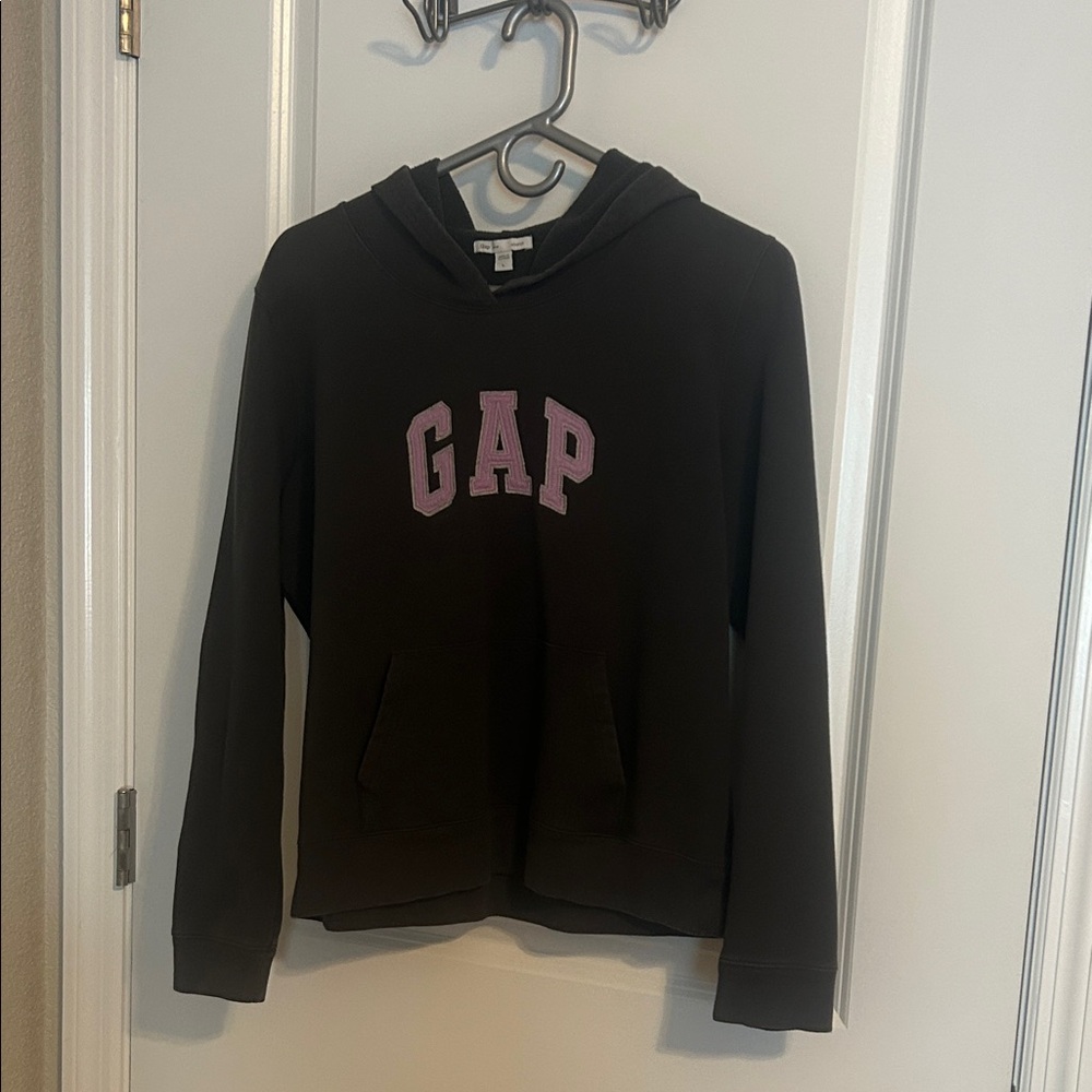 GAP Dark Hoodie with Pink/Purplish Lettering